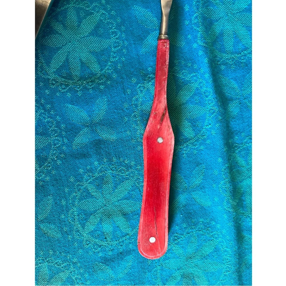 Anthropologie Laine Salad Server Set Etched Floral Pink Bone Handle discontinued